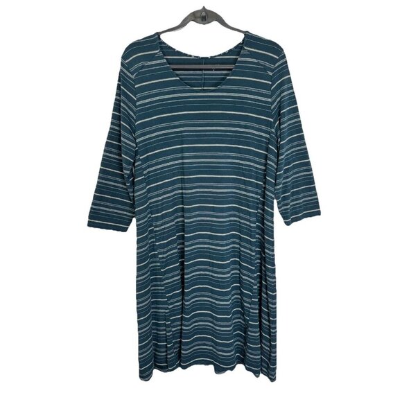 Garnet Hill Dresses & Skirts - Garnet Hill Dress Womens XL Blue Stripe Seamed Knit Trapeze Scoop Neck Stretchy